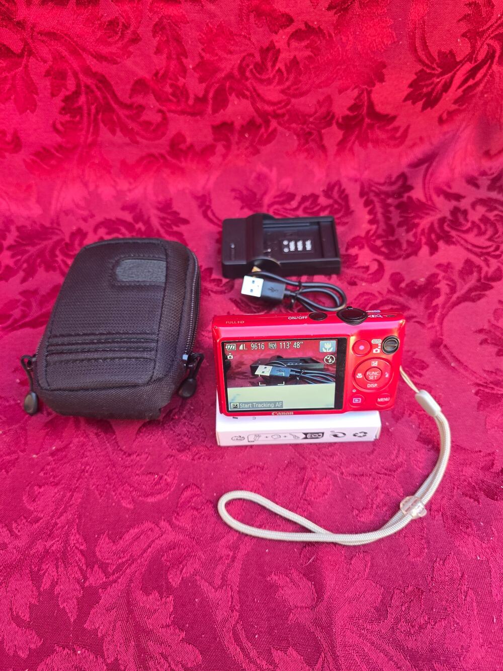 Canon PowerShot ELPH 300 HS Red Bundle Case SD Card Tested See Sample Photos
